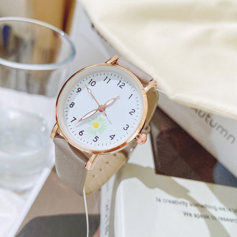 New Korean Style Simple Trendy Watch for Female Students, Luminous Leather Strap Watch, Forest Style Fresh Student Quartz Watch
