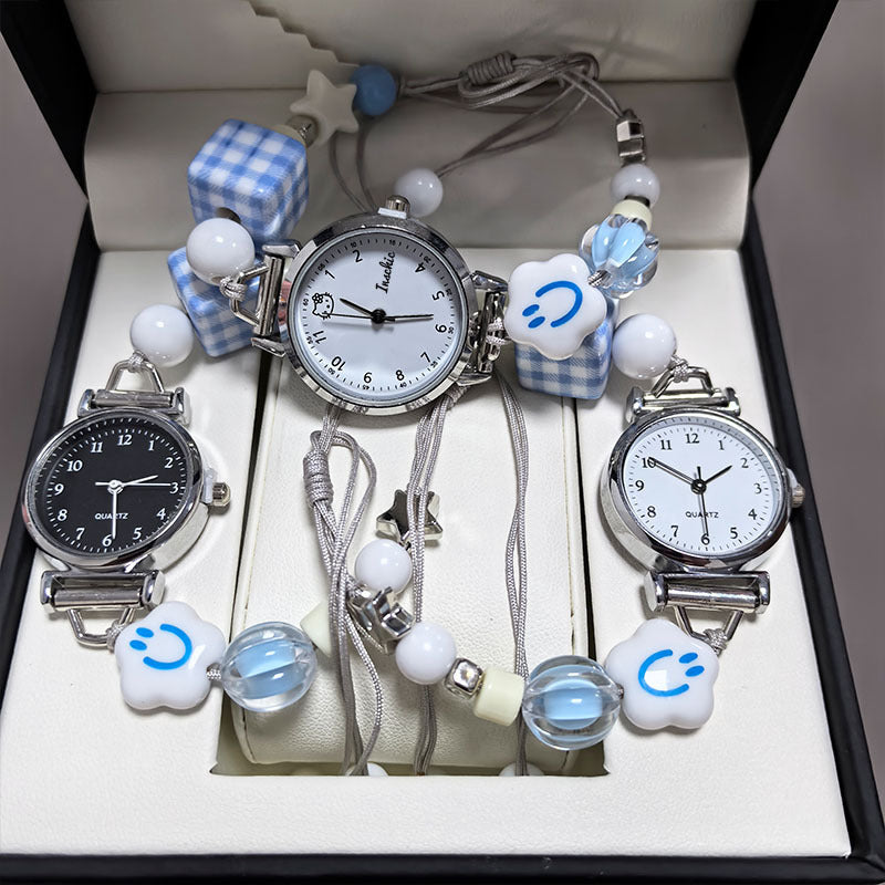 ins Simple and Cute Digital Watch DIY Blue Small Square Woven Watch for Girls, Chanel Style Bracelet Watch