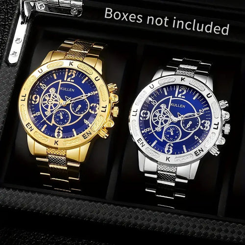 2025Foreign Trade Hot-Selling Men's Fake Three-Eye Watch Steel Band Fashion Business Quartz Watch Men's Watch Wholesale