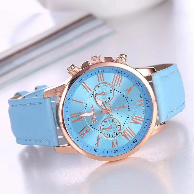 Source Factory Women's Leather Strap Watch Geneva Quartz Watch Leather Strap Fashion Women's Watch Scale Men's Watch