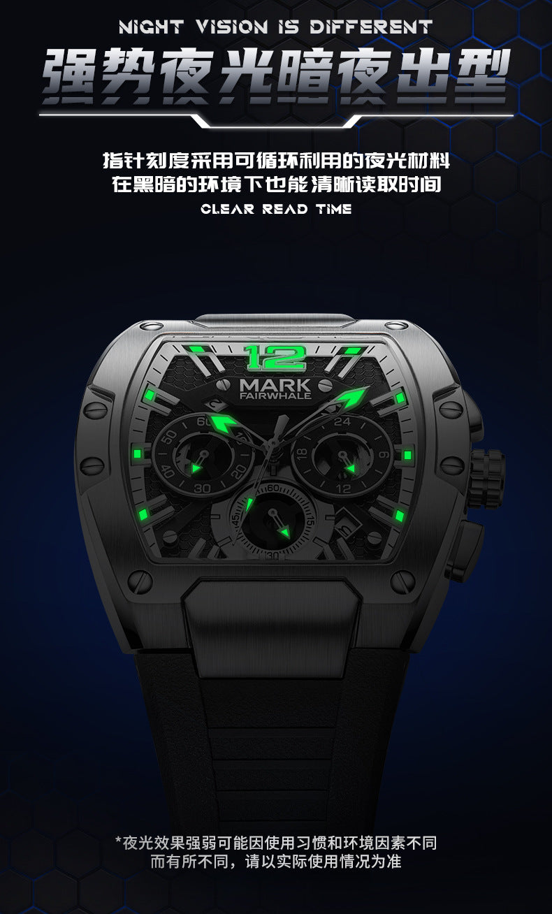 Mark Huafei Mark Fairwhale Brand watch for men, multifunctional six-hand waterproof luminous new quartz watch