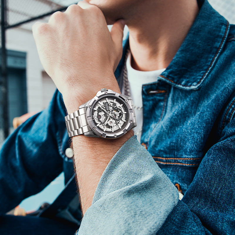 Mark Huafei Mark Fairwhale Brand Watch Waterproof Luminous Double-sided Hollowed Out Fully Automatic Mechanical Watch