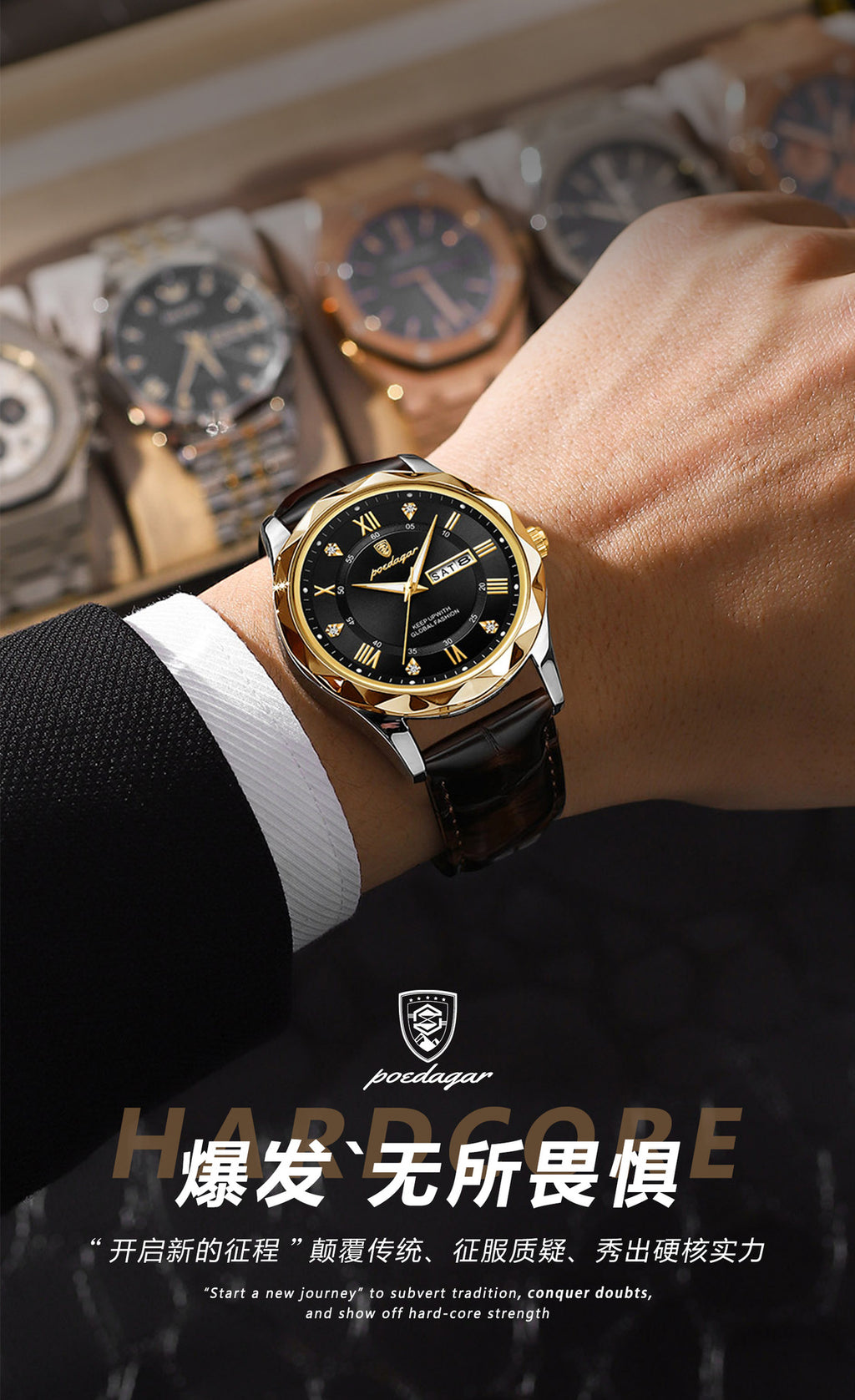 Swiss Brand Waterproof Luminous New Men's Watch Leather Strap Quartz Watch Live Streaming Foreign Trade Hot Item Dropshipping