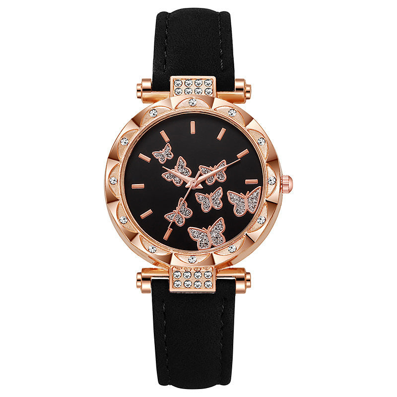 Cross-Border Hot-Selling Belt Women's Watch Wholesale Personality Fashion Butterfly Quartz Watch Female Student Exam Wristwatch