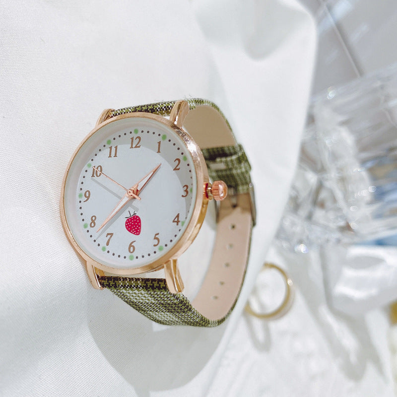 Japanese Style Cute Strawberry Luminous Women's Watch Spring Summer Simple Versatile Elementary and Middle School Soft Girl Campus Style Women's Watch