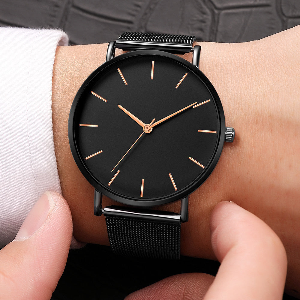 Cross-Border Men's Watch Set Wholesale Mesh Strap Watch Men Ultra-Thin Alloy Beaded Men's Watch Set Quartz Watch