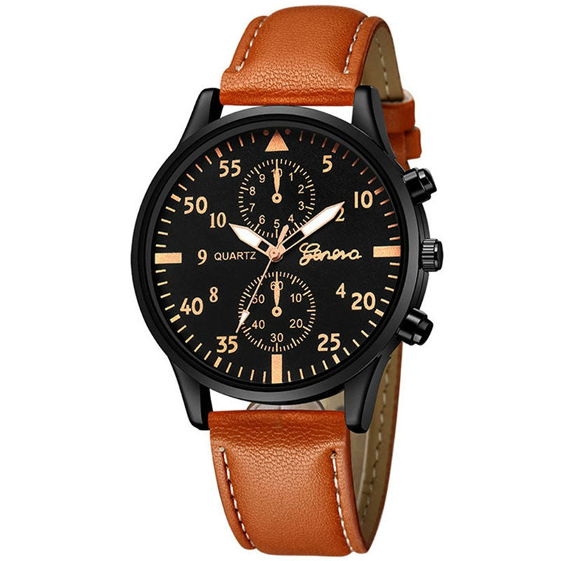 European and American fashion men's business watch Hot-selling Black Case Quartz Men's Belt Watch PU Men's Casual Leather Strap Watch