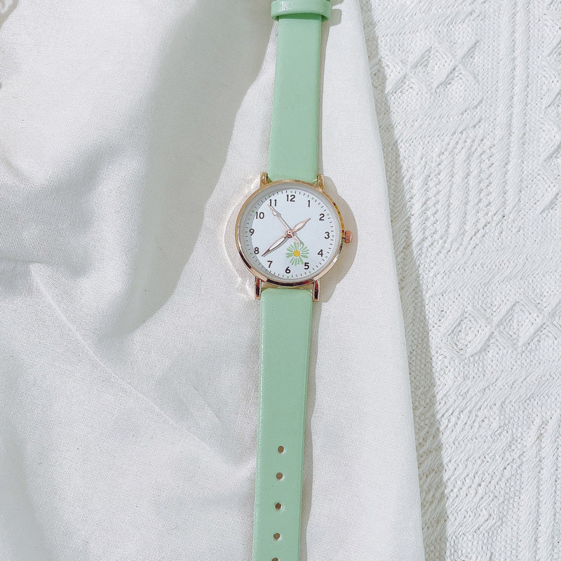 New Korean Style Simple Trendy Watch for Female Students, Luminous Leather Strap Watch, Forest Style Fresh Student Quartz Watch