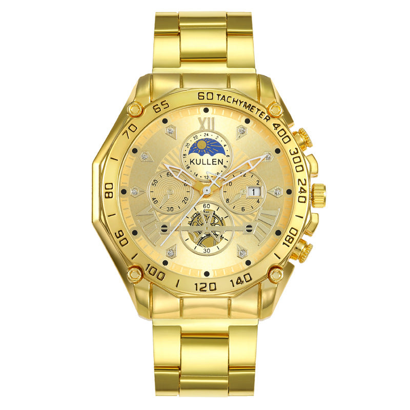 Cross-Border New Men's Watch High-End Business Calendar Alloy Steel Band Watch Men's Non-Mechanical Watch Men's Watch