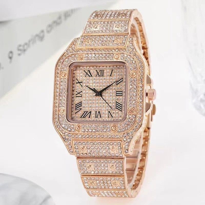 Cross-Border Square Watch Starry Sky Steel Band Inlaid Diamond European and American Men's Watch Dial Starry Sky Fashion Quartz Watch