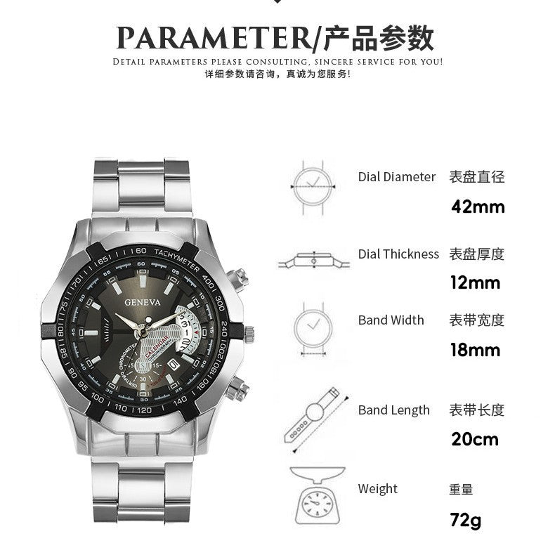 Cross-Border Hot-Selling Men's Watches Wholesale Men's Non-Mechanical Steel Band Business Multi-Functional Men's Watches High-End Feel