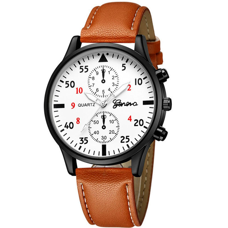 European and American fashion men's business watch Hot-selling Black Case Quartz Men's Belt Watch PU Men's Casual Leather Strap Watch