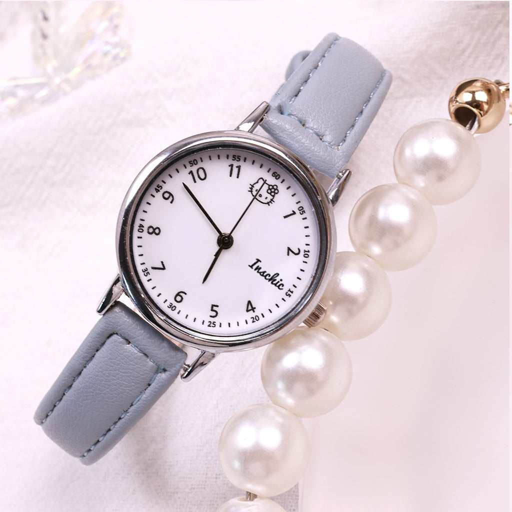 Factory Direct Sales Women's Watch Small Dial Imitation Leather Thin Strap Junior High School Student Exam Special KT Cat Watch for Women