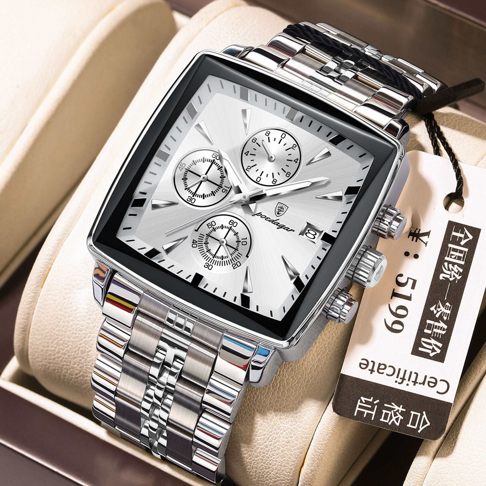 Swiss Brand New Square Men's Watch Multifunctional Business Quartz Watch Live Streaming Export Hot Item Dropshipping