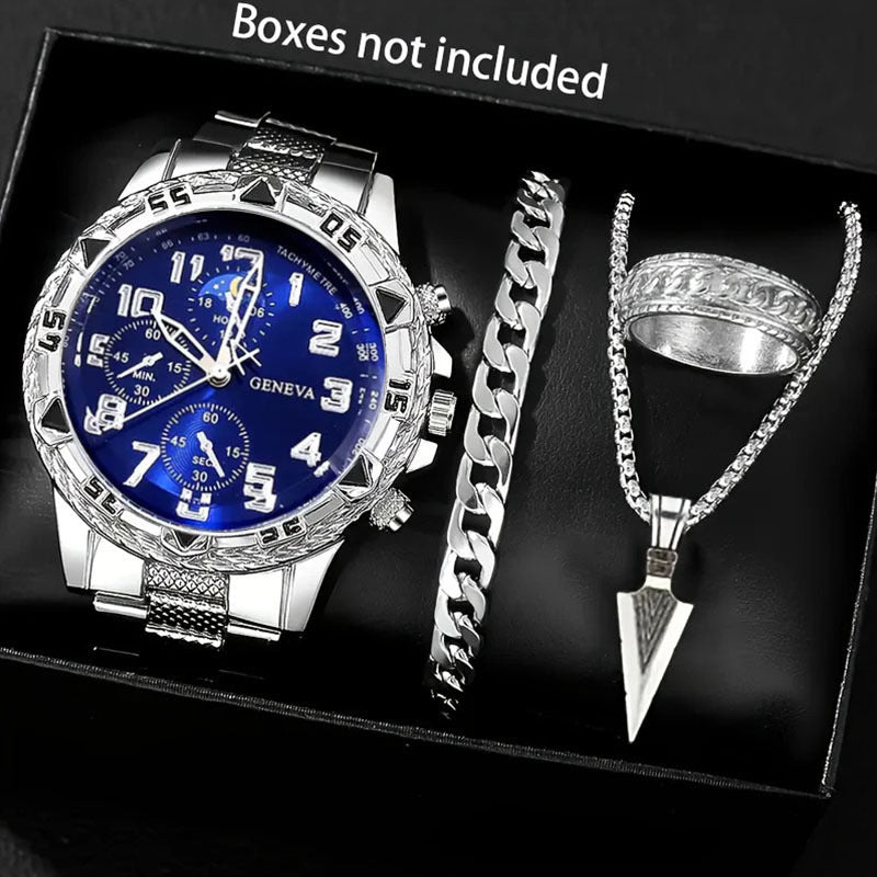 Cross-border Hot-Selling Men's Watches+Jewelry Set High-end Men's Business Watch Gift Four-piece Set Watch