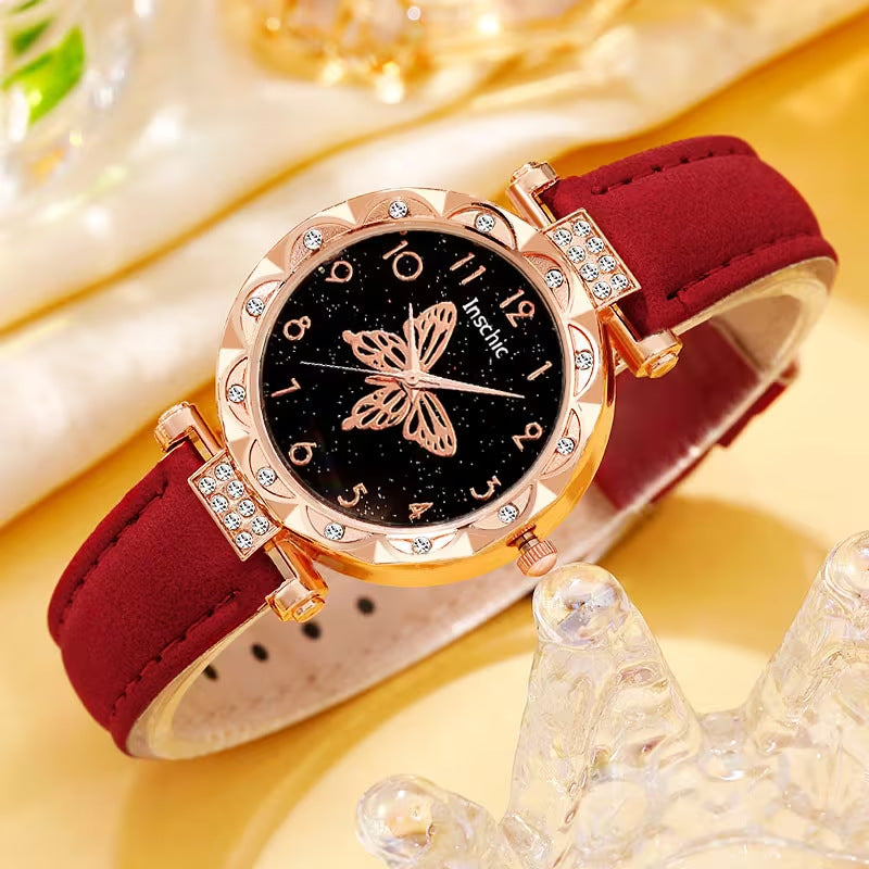 New Cross-Border Women's Watch Set Wholesale Butterfly Pattern Quartz Watch Women's Watch High-End Women's Wristwatch