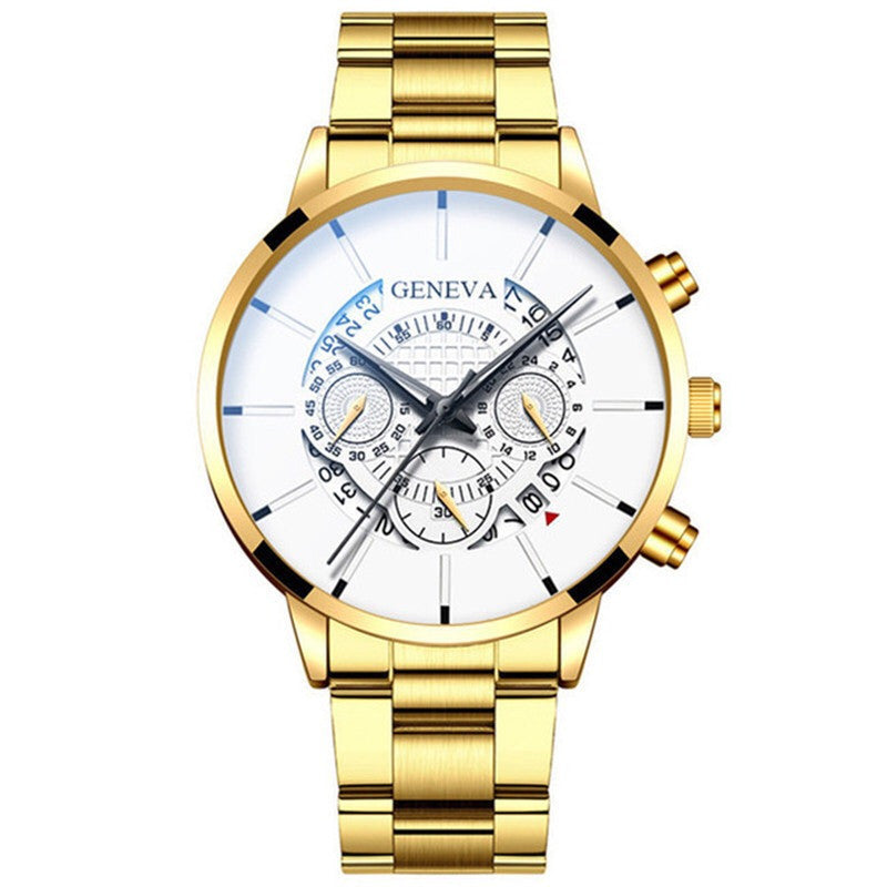 Foreign Trade Hot-Selling Business Fashion Three-Eye Calendar Men's Watch Steel Band Glass Quartz Watch Wholesale
