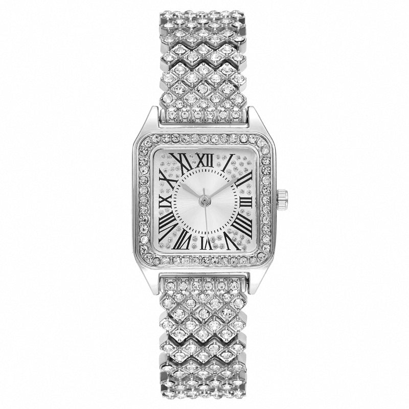 2025Foreign Trade Hot-Selling Women's Watch Square Diamond-Studded Fashion Women's Quartz Watch Square Roman Numeral Watch