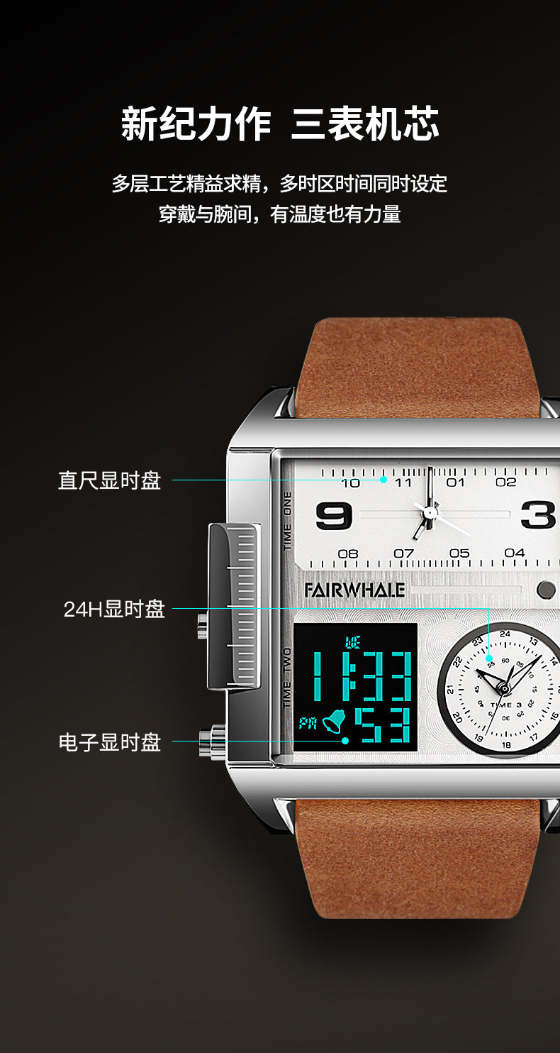 Mark Huafei Mark Fairwhale Watch Men's Square Large Dial Explosive Geometric Retro Electronic Watch