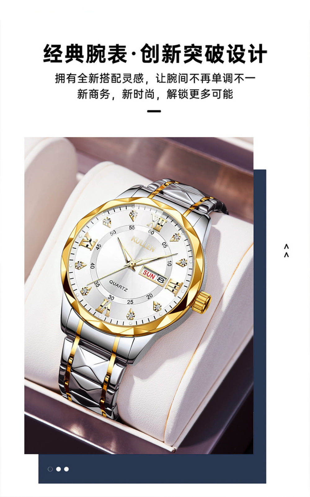 E-commerce Hot-Selling Men's Watch Dual Calendar Steel Band Watch Men's Business High-End Waterproof Luminous Quartz Watch