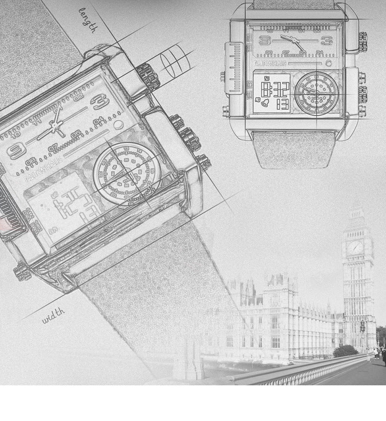 Mark Huafei Mark Fairwhale Watch Men's Square Large Dial Explosive Geometric Retro Electronic Watch