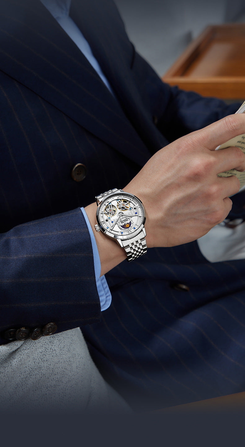 Mark Huafei/Mark Fairwhale Fully Automatic Men's Mechanical Watch with Steel Band and Dual Flywheel for Export