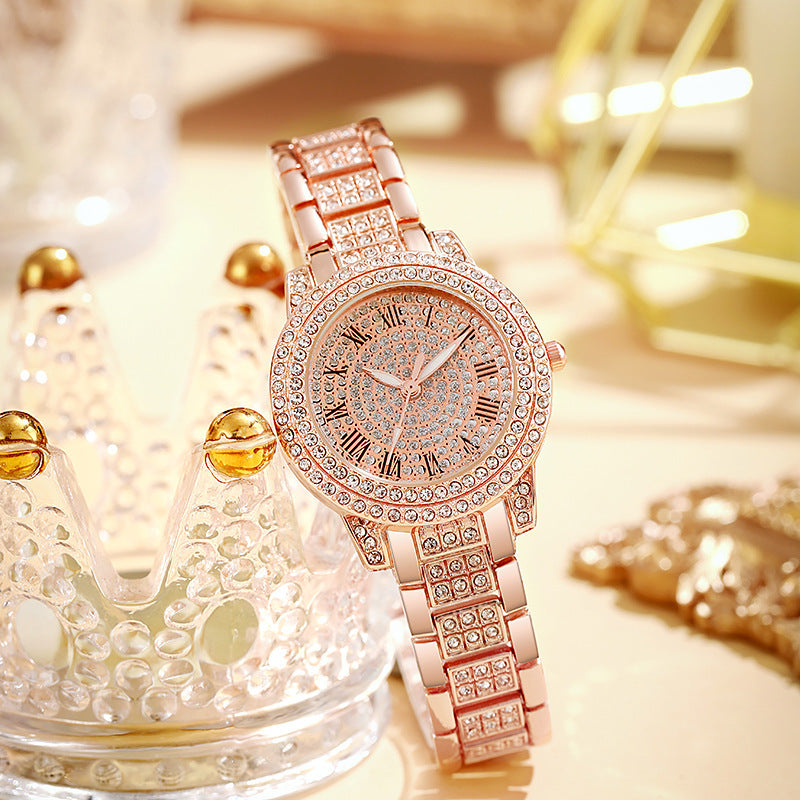 Factory In-Stock Diamond-Studded Roman Pattern Women's Watch Starry Sky Diamond-Studded Quartz Fashion Women's Watch Bracelet Treasure Bowl