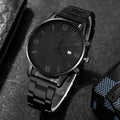 Men's Fashion Trend Roman Numeral Watch Minimalist Black Dial Round Calendar Quartz Watch Wholesale