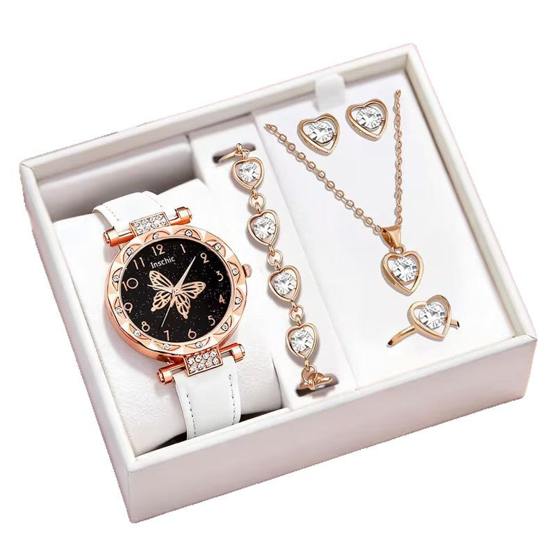 New Cross-Border Women's Watch Set Wholesale Butterfly Pattern Quartz Watch Women's Watch High-End Women's Wristwatch
