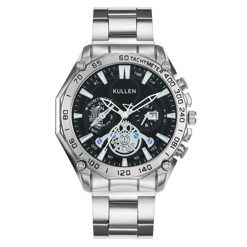 Cross-Border Hot-Selling Men's Watch Steel Band Calendar Watch Business Men's Watch Non-Mechanical High-End Men's Watch