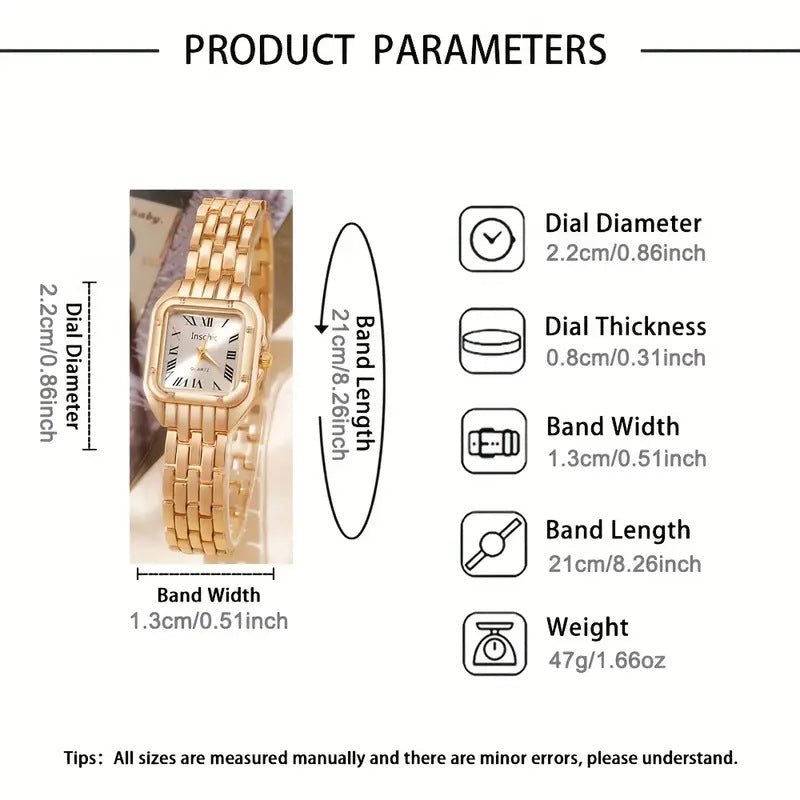 Cross-Border Hot-Selling Watch for Women, High-End Glass Quartz Watch, Fashionable Automatic Small Square Ladies' Watch