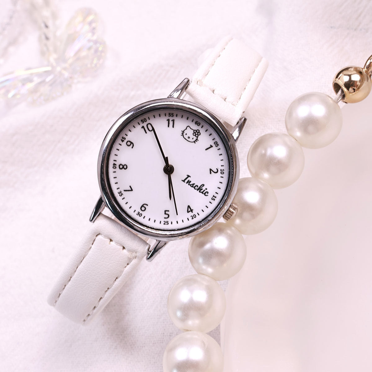 Factory Direct Sales Women's Watch Small Dial Imitation Leather Thin Strap Junior High School Student Exam Special KT Cat Watch for Women