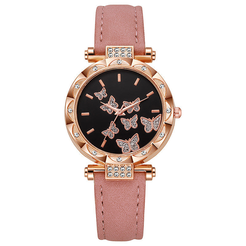 Cross-Border Hot-Selling Belt Women's Watch Wholesale Personality Fashion Butterfly Quartz Watch Female Student Exam Wristwatch