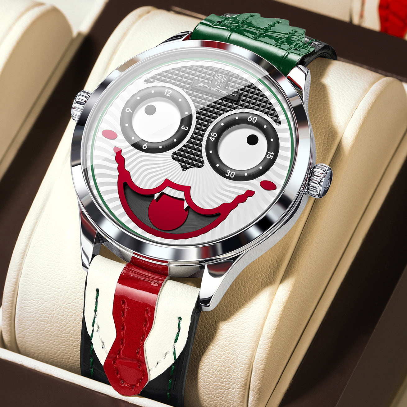 Swiss Brand Cross-Border Clown Men's Watch Fashion Waterproof Leather Strap Wristwatch Live Streaming Foreign Trade Hot Item One-Piece Dropshipping