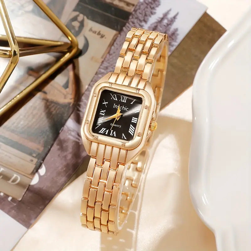 Cross-Border Hot-Selling Watch for Women, High-End Glass Quartz Watch, Fashionable Automatic Small Square Ladies' Watch