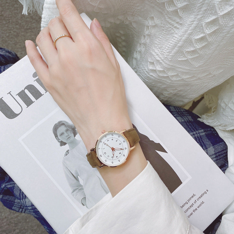 Cross-Border Hot-Selling Women's Fashion Simple Round Pointer High-End Versatile Fashion Watch Student Quartz Wristwatch