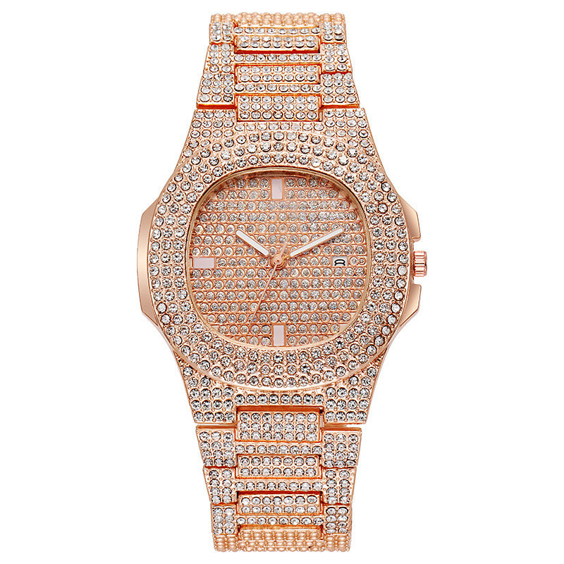 High-quality foreign trade popular men's watch hiphop Hip Hop Rap Watch Men's Fashion Steel Band Watch with Calendar