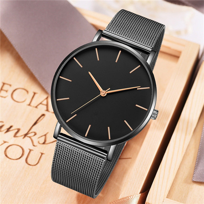Cross-Border Men's Watch Set Wholesale Mesh Strap Watch Men Ultra-Thin Alloy Beaded Men's Watch Set Quartz Watch