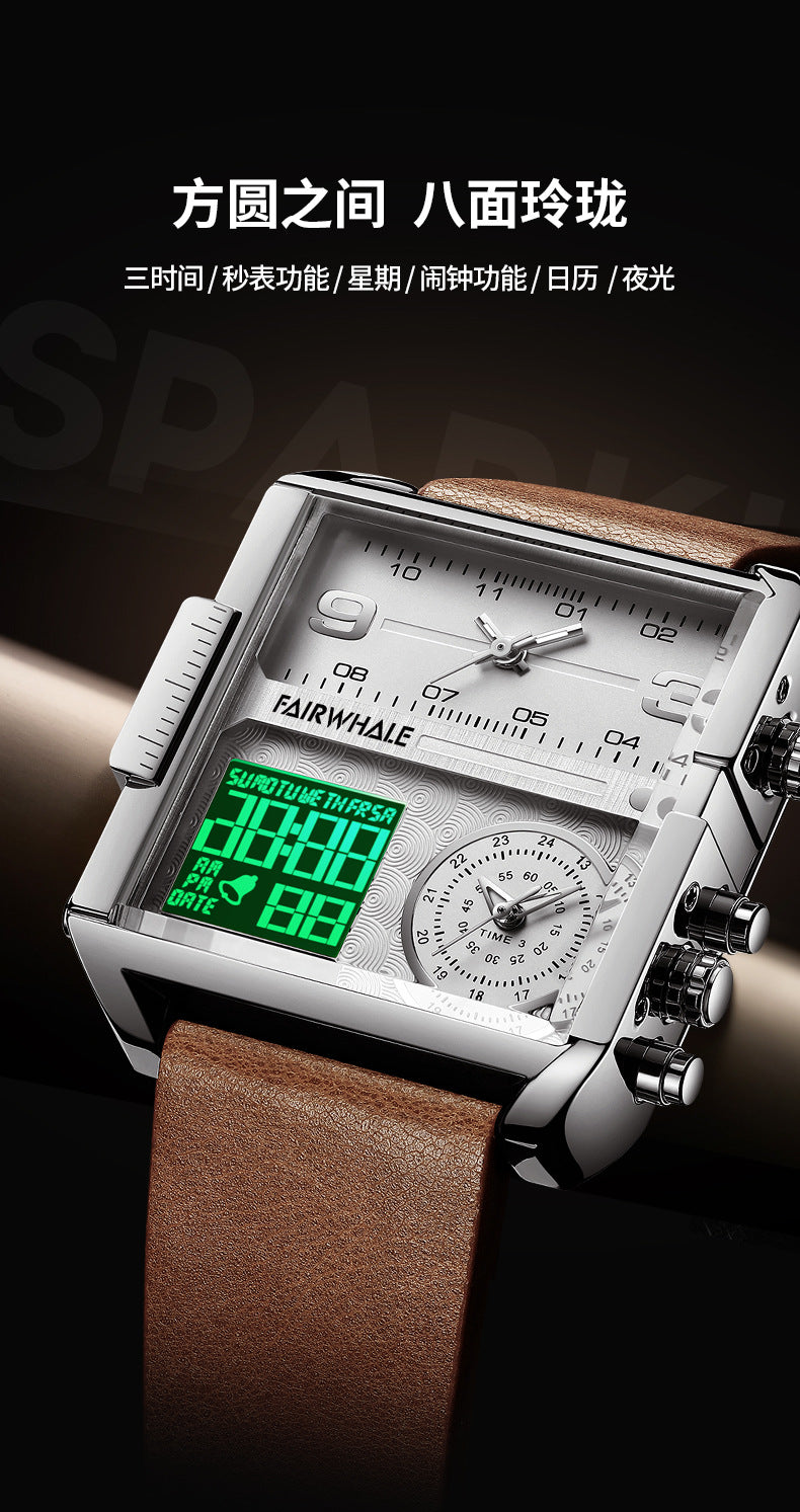 Mark Huafei Mark Fairwhale Watch Men's Square Large Dial Explosive Geometric Retro Electronic Watch