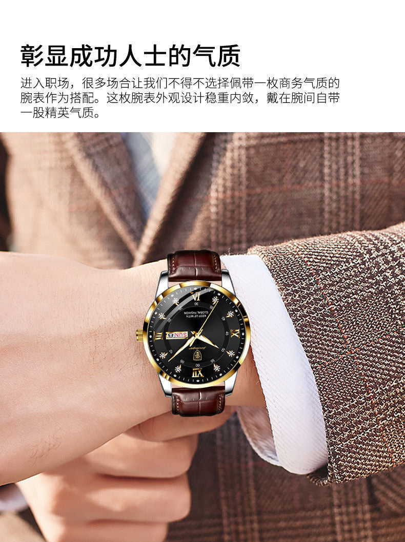 Bodaga New Waterproof Luminous Dual Calendar Men's Watch Ultra-thin Quartz Wristwatch Live Streaming AliExpress Hot Item