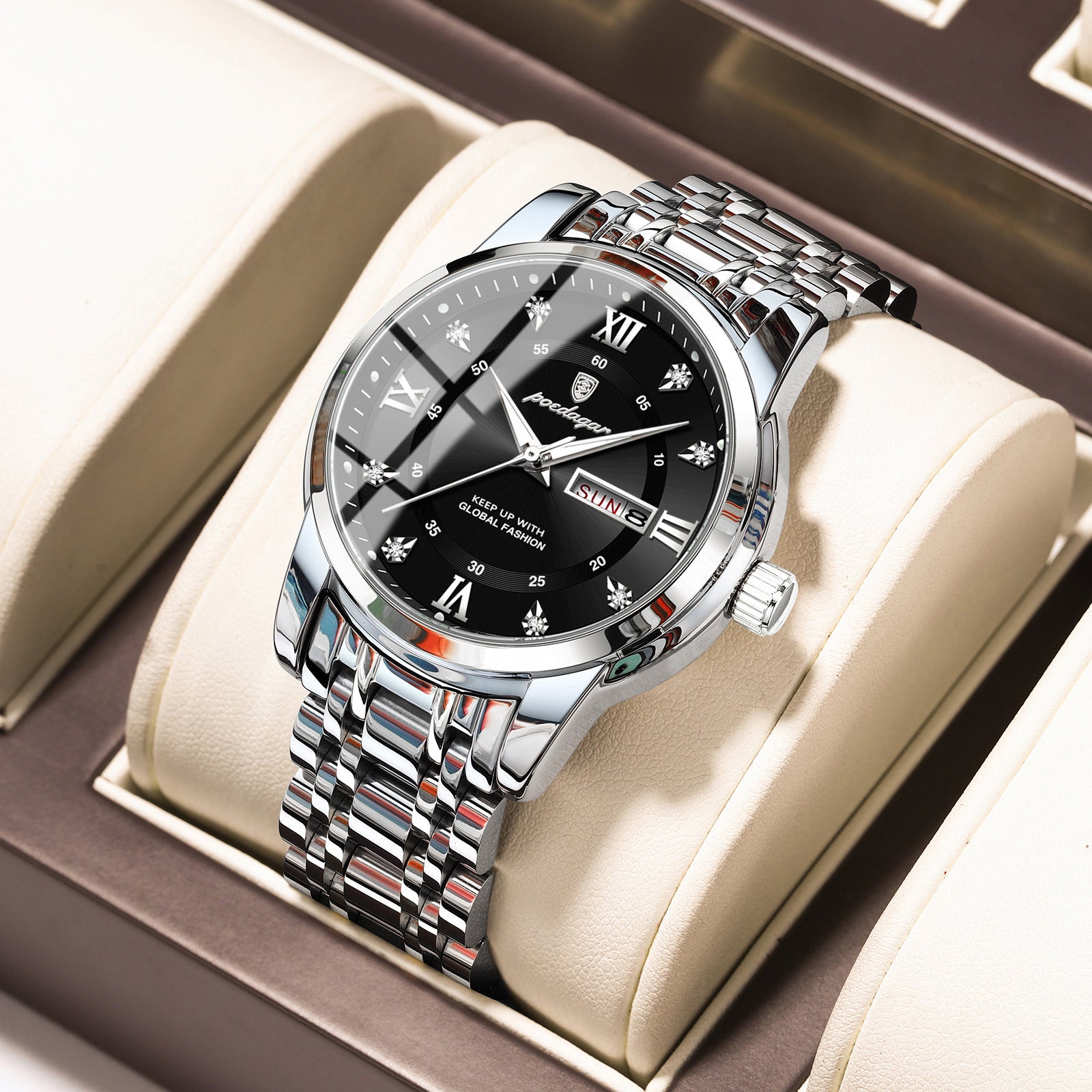 Swiss Brand Waterproof New Men's Watch Dual Calendar Luminous Quartz Watch Live Export Hot Item Dropshipping