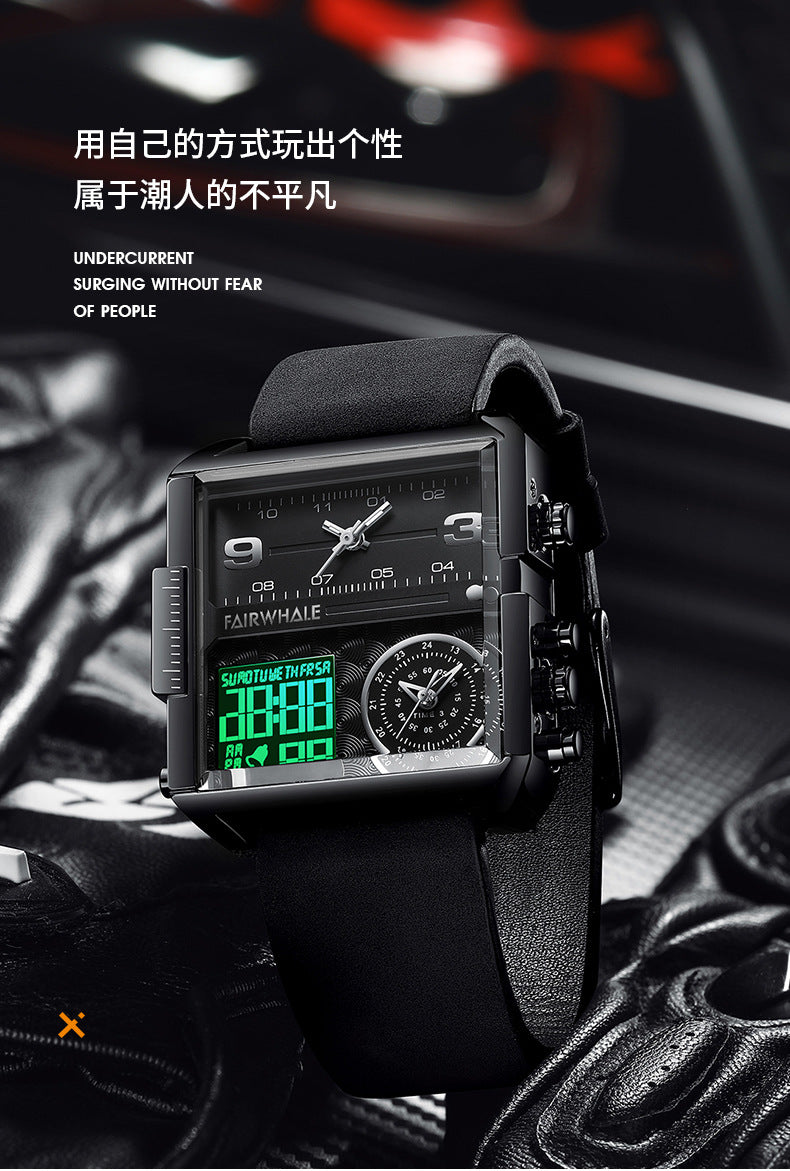 Mark Huafei Mark Fairwhale Watch Men's Square Large Dial Explosive Geometric Retro Electronic Watch