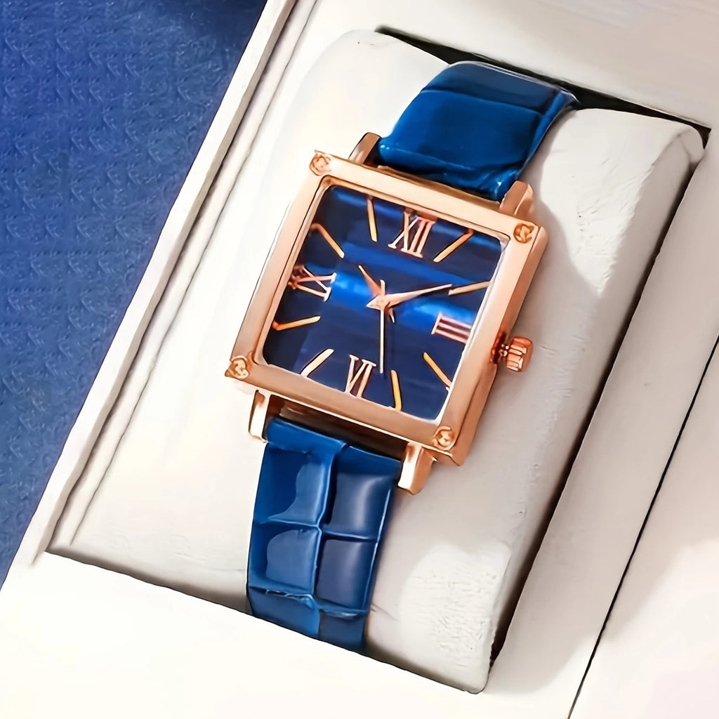 Women's Watch Fashionable Simple Square Leather Strap Quartz Watch Hot-Selling Retro High-End Roman Numeral Watch