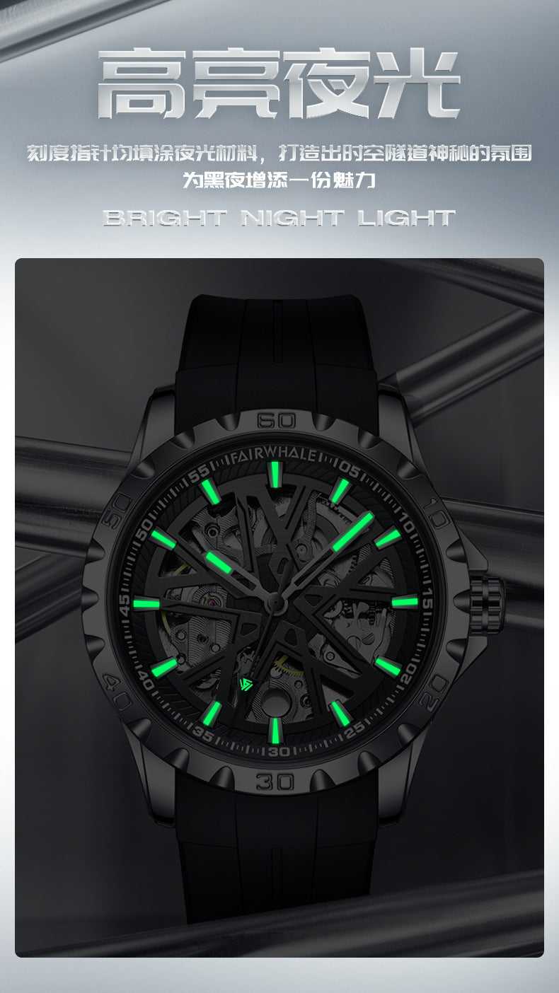 Mark Huafei MarkFairwhale Brand Men's Watch Fully Automatic Skeleton Mechanical Watch Hot-Selling Cross-Border Factory