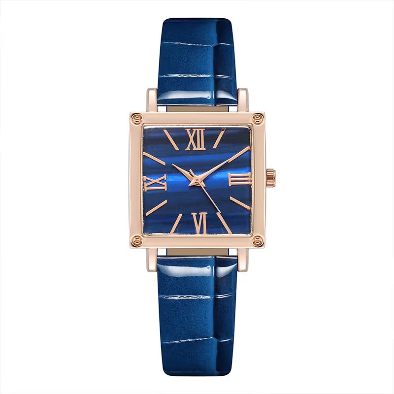 Women's Watch Fashionable Simple Square Leather Strap Quartz Watch Hot-Selling Retro High-End Roman Numeral Watch