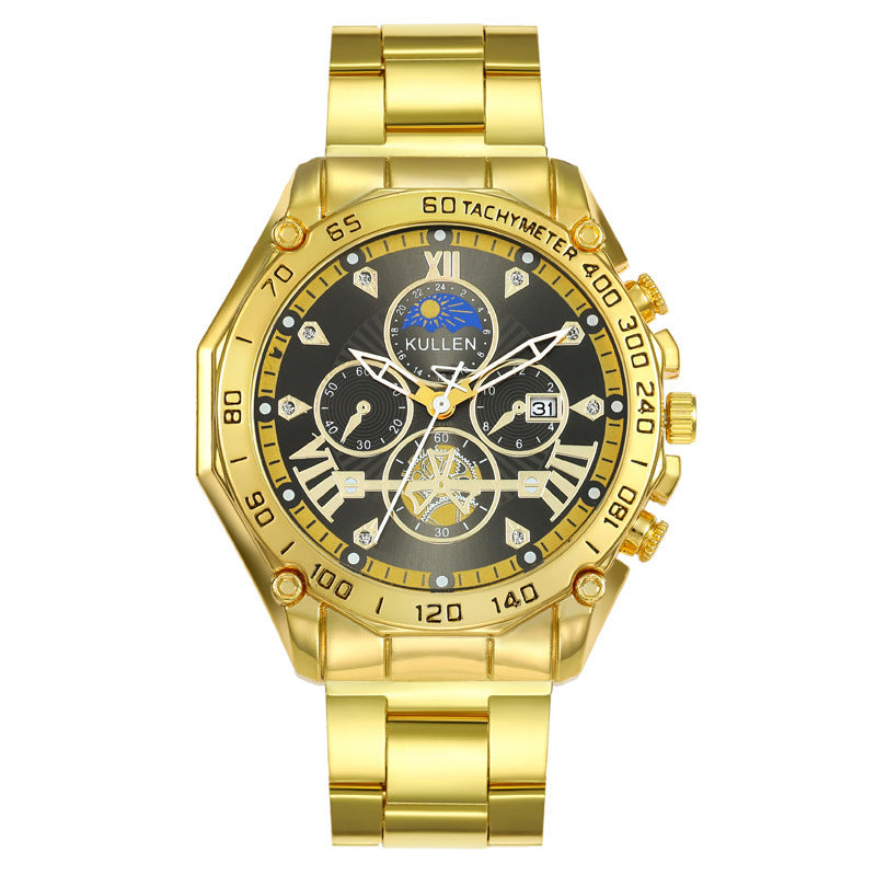 Cross-Border New Men's Watch High-End Business Calendar Alloy Steel Band Watch Men's Non-Mechanical Watch Men's Watch