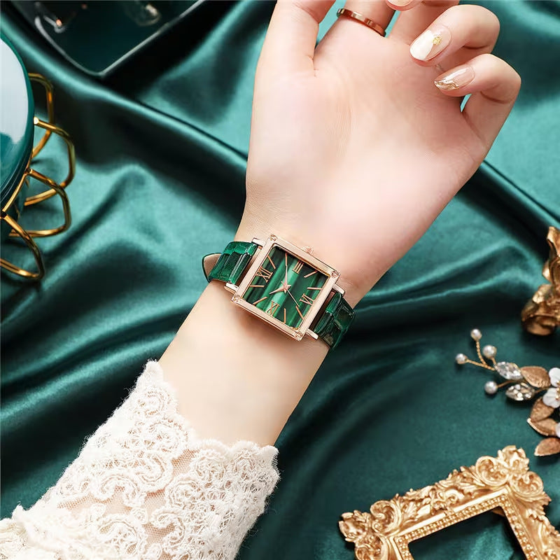 Women's Watch Fashionable Simple Square Leather Strap Quartz Watch Hot-Selling Retro High-End Roman Numeral Watch